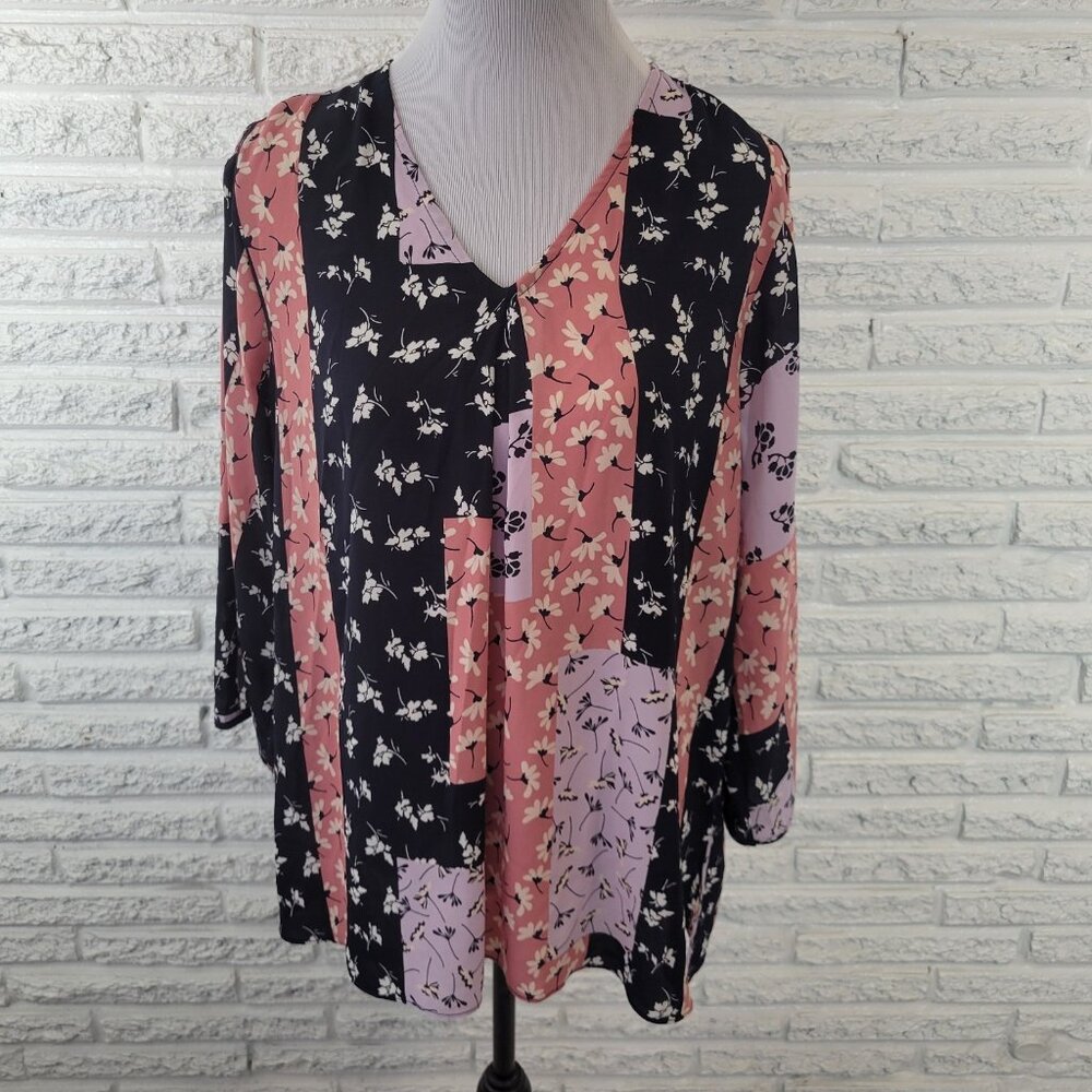 Cato Est 1946 Womens Top 14W 16W Plus 3/4 Open Sleeve Semi Sheer FLO175E